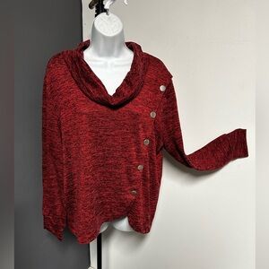 Notations Women's 1X Pullover Cowl Neck Sweater Red Black Buttons Coquette Artsy